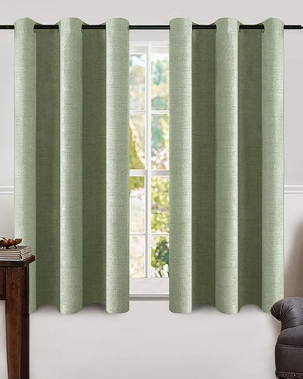 MIULEE Linen Blackout Curtains and Drapes 100% Room Darken Thermal Insulated Grommet Window Panels with Coating 2 PCs W 42 x L 63 inches Sage Green