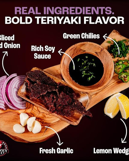 Jerzey Jerky Teriyaki Brisket Jerky 2.5oz (2 Pack) – High Protein, Gluten Free and Healthy Beef Snacks with Rich, Authentic Flavor