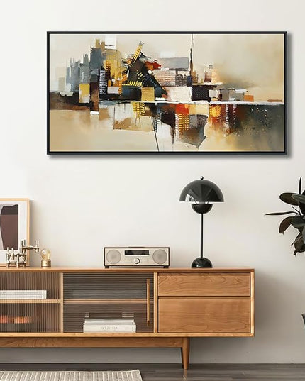Yellow Abstract Wall Art for Living Room - Modern Wall Art - Framed Large Wall Decor - Canvas Pictures for Bedroom, Office, Above Bed - Contemporary Artwork for Home Decor 20×40IN