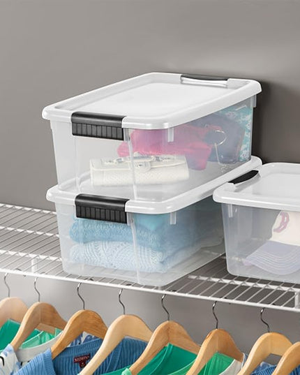 Sterilite 24-Pack Ultra Latching Box, Storage Bins with Lids, Clear Plastic, 18 Quart - Heavy-Duty Organizing Containers for Closet, Bathroom, and Office