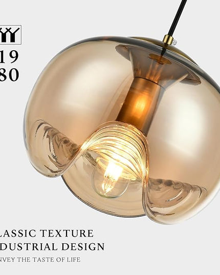 Modern Globe Pendant Light, 9"x7.5" Amber Gradient Glass Hanging Fixture with Gold Base, 15"-72" Adjustable Line, E26 Socket for Living Room, Dining Area, or Entryway – Warm Taupe Globe