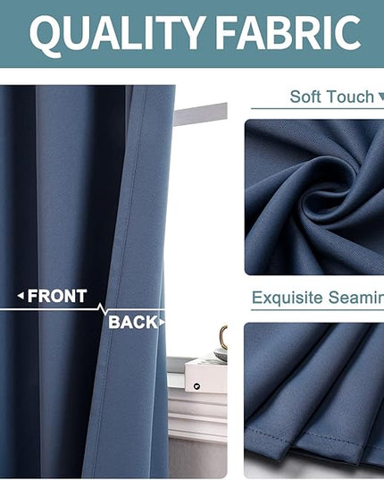 ChrisDowa Blackout Curtains 48 inches Long for Bedroom - 2 Panels Set Grommet Thermal Insulated Room Darkening Curtains for Living Room (Stone Blue, 42 x 48 Inch)