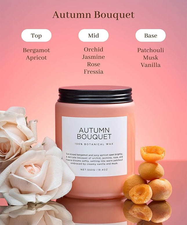 M&SENSE Fall Candle Autumn Flower Scented, Large 19.4oz Natural Soy Wax 110 Hours Burn Time Clean Non Toxic Candle Classic 2 Wicks Gifts