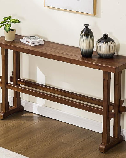 Kmax Entryway Table, 59 inchs Wood Farmhouse Console Table Boho Hallway Table Rustic Couch Table Behind Sofa for Outdoor Entrance Living Room - Walnut