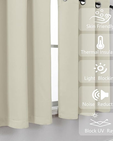 Simplebrand Natural Short Kitchen Curtains 24 Inch Length 2 Panels Set, Small Windows Room Darkening Curtain for Bathroom, Cabinet, Basement, RV Camper, Thermal Insulated Short Drapes, 40 x 24 Inch