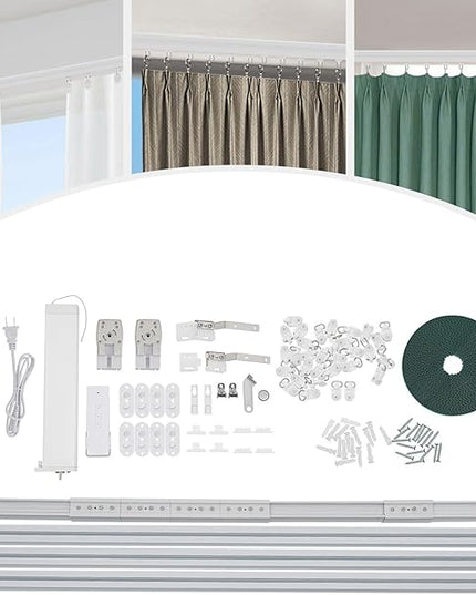 Smart Curtains Track, Automatic Curtain Opener, Electric Curtains with Remote, Motorized Motor, Adjustable Track Length,Remote & App Control, Ceiling or Wall Mounted