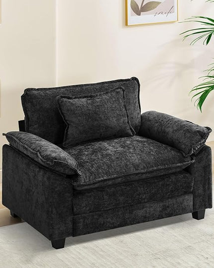 Modular Sectional Sofa, Comfy Cloud Couch Sectional Sofa, Chenille Sofa Sleeper Deep Seat Sofa with Throw Pillows for Living Room (Black, 53"- Single Seat)