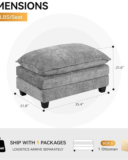 35‘’ Modern Chenille Cloud Sofa Ottoman,Rectangle Ottoman for Modular Sectional Sofa, Grey