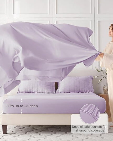 MUXHOMO 7 Pieces Queen Comforter Set, Seersucker Bed in a Bag Queen Size, All Season Luxury Bedding Set with Comforter, Flat Sheet, Fitted Sheet, Pillowcases & Shams, Lavender