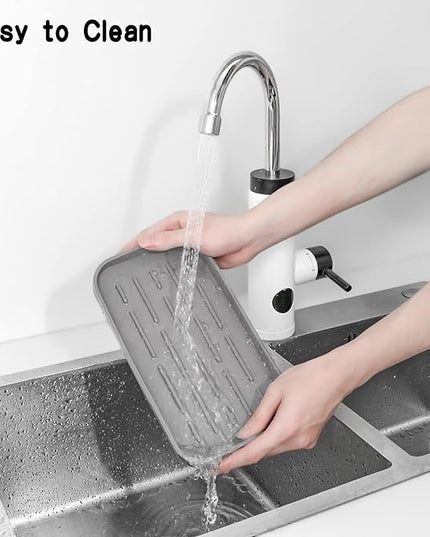 Silicone Kitchen Sink Organizer Tray for Multiple Usage,Eco-Friendly Sponges Holder for Kitchen Bathroom Counter or Sink,Dish Soap Dispenser,Scrubber,Bottle,Cup (Grey, 10"×5.3")