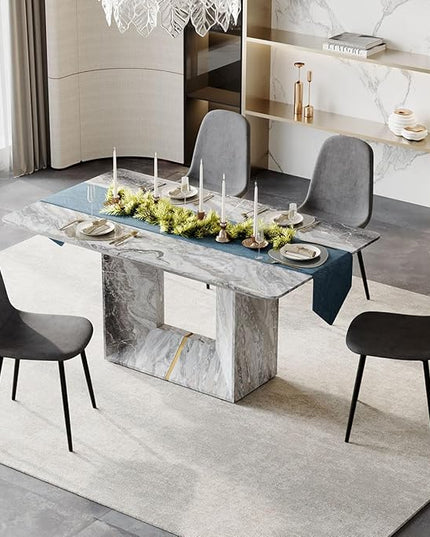 Dinner Table Set for 4, 5 Piece Dining Table Set with Chairs, 63" Faux Marble Modern Table with 4 Linen Fabric Chairs, for Kitchen & Dining Room