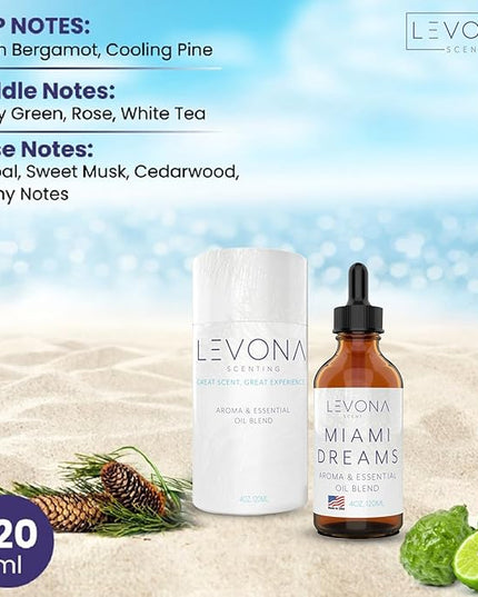 Levona Scent Essential Oils for Diffusers for Home: Miami Dreams Hotel & Home Luxury Scents Fragrance Oil - Aroma Oil with Notes of Bergamot Oil & Pine Essential Oil -120 Ml Scented Oils for Diffuser