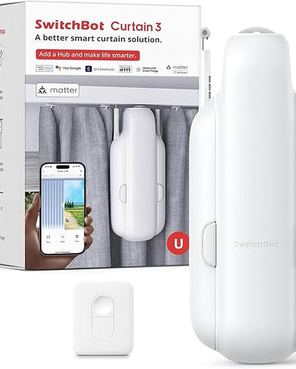 SwitchBot Automatic Curtain Opener with Remote - Bluetooth Remote Control Smart Curtain with App, Upgraded High-Performance Motor, Add SwitchBot Hub to Work with Alexa, Google Home, HomeKit (Curtain 3