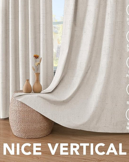 H.VERSAILTEX 100% Blackout Curtains Linen Textured Blackout Curtains for Bedroom Full Light Blocking Thermal Insulated Curtain Panels 84 Inches Long Energy Saving with White Liner, 2 Panels, Ivory