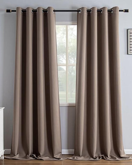 Blackout Curtains 90 Inch Length 2 Panels Set, Black Out Curtains for Bedroom 90 Inch Long, Grommet Energy Saving Room Darkening Drapes for Living Room Window Khaki(W52 x L90)