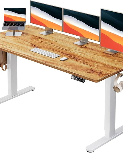 HUANUO Electric Standing Desks, 60" x 24" Whole Piece Desktop, Adjustable Height Computer Desk, 4 Height Memory Settings, Sit Stand Up Desk for Home Office, Light Vintage