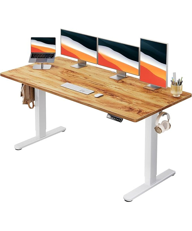 HUANUO Electric Standing Desks, 60" x 24" Whole Piece Desktop, Adjustable Height Computer Desk, 4 Height Memory Settings, Sit Stand Up Desk for Home Office, Light Vintage