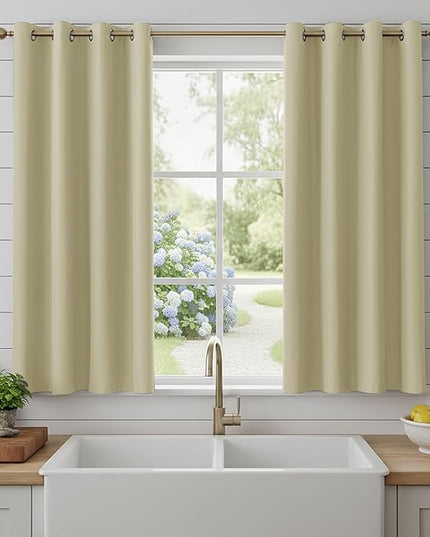 BONZER 100% Blackout Curtains 4 Panels - Thermal Insulated Full Light Blocking Window Drapes with Black Laminated Backing, Single Layer Grommet Curtain for Bedroom/Living Room, 54x54 Inch, Beige
