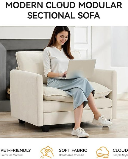 41'' Modern Chenille Oversized Chair, Upholstered Accent Living Room Chair with Extra Thicked Deep Seat, Single Lounge Chair for Bedroom, Small Apartment, Beige