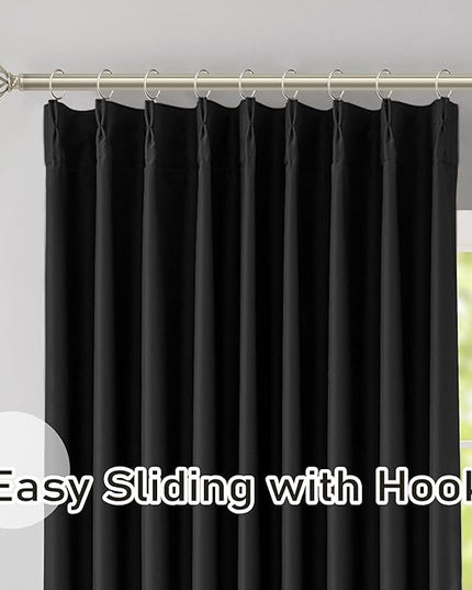 DONREN Black Pinch Pleated Blackout Curtains with Hooks - 96 inch Length Room Darkening Thermal Insulated Window Curtain Panels for Living Room Bedroom 2 Panel 40" Wx96 L