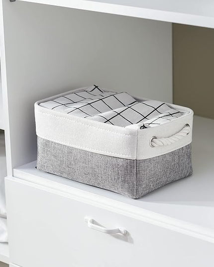 TheWarmHome Organization and Storage Basket for Shelves - 12x8x5.2 inch 1 Pack Fabric Storage Cubes, Collapsible Storage Bins for Closet Organizer Gift Cloth Toy (White & Grey)