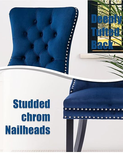 SoarFlash Velvet Dining Chair Set of 8, Upholstered Tufted Dining Room Chair with Nailhead Trim and Solid Wood Leg for Kitchen (Blue)