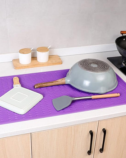 Silicone Dish Drying Mat for Multiple Usage,Easy clean,Eco-friendly,Heat-resistant Silicone Mat for Kitchen Counter or Sink,Refrigerator or Drawer Liner Purple 4XL 32 inches x 18 inches