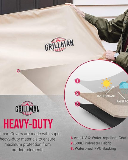 Grill Cover by Grillman, Tan, 72 Inch, BBQ Outdoor Grill Covers, Charcoal & Gas Grills, Waterproof, Rip-Proof, Weather-Resistant, Anti-UV, Barbecue Cover for Weber, Genesis, Charbroil, Nexgrill, etc