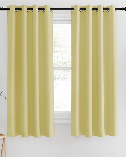 NICETOWN Blackout Short Curtain 63 inches Long for Windows, Thermal Insulated Curtain Grommet Room Darkening Window Treatment for Bedroom/Living Room, 1 Panel, W46 x L63, Paler Yellow