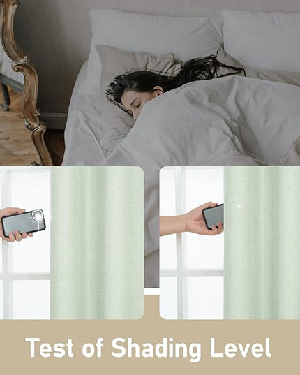 LAMIT Light Green Linen Curtains for Bedroom, Grommet Thermal Insulated Faux Linen Curtains Light Reducing Window Treatment Drapes for Living Room/Outdoor, Set of 2 Panels, W52 x L90