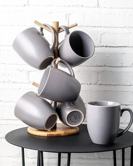 AmorArc Coffee Mugs Set of 6, Ceramic coffee mugs with large handle for Men Women,16oz Coffee Mugs for Coffee,Tea,Latte,Cocoa. Easy to Hold&Clean, Dishwasher&Microwave Safe, Matte Grey