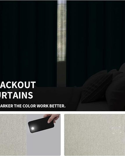 Easy-Going Linen Look Blackout Curtain Grommet Window Curtain Drapes for Bedroom, Living Room Thermal Insulated Room Darkening (2 Panels, 42x63 inch, Beige)