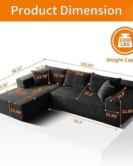 103.54'' Sectional Sofa, Flannel Fabric Fabric L Shaped Sofa, 4 Seat Modern L Shape Couch with 2 Pillows Right Hand Lounge for Living Room, Office