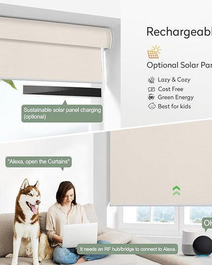 Zshine Motorized Blackout Window Blinds Customize Width (23-95 Inches) Remote Control Wireless and Rechargeable Roller Shades Blinds for Windows, Home, Office, Hotel, Club, Restaurant(82006D)