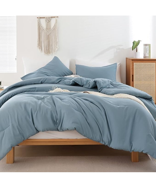 ROSGONIA Oversized King Comforter 128x120, 3pcs Super King Plus (1 Dusty Blue Comforter & 2 Pillowcases) Lightweight Oversized King Bedding Set Blanket