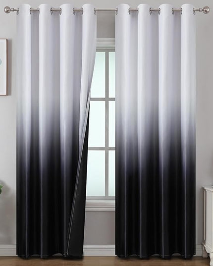 Estelar Textiler Black and Greyish White Blackout Curtains for Bedroom, Ombre Black out Curtains 84 Inch long for Living Room,Room Darkening Thermal Insulated Grommet Window Drapes,52x84 Inch,2 Panels