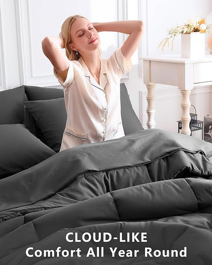 CozyLux Oversized King Comforter Sets Dark Grey, 7 Pieces Bed in a Bag, Ultra-Soft All Season Bedding Sets with Stitch Quilted Comforter, Flat Sheet, Fitted Sheet, Pillowcases, Dark Gray