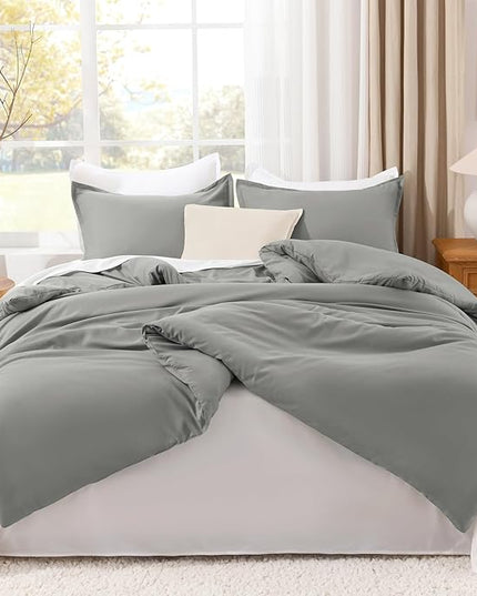 Litanika Comforters Medium Gray King Size, 3 Pieces Lightweight Solid Bedding Set & Collections, All Season Fluffy Bed Set (104x90In Comforter & 2 Pillowcases)