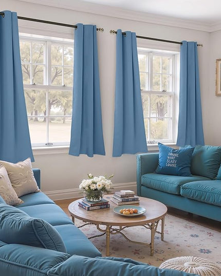 YoungsTex Short Blackout Curtains 48 Inches Length for Living Room - Thermal Insulated Drapes with Grommet Room Darkening for Bedroom, 2 Panels, 42 x 48 Inch, Denim Blue