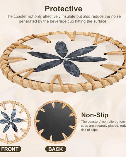 uxcell 2Pcs Handmade Woven Rattan Coasters, Heat-Resistant Drink Coasters for Coffee Table Dining Room Kitchen Coffee Wine Decor, Deep Blue Petal