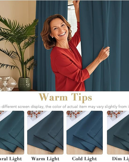 H.VERSAILTEX Blackout Curtains Thermal Insulated Window Treatment Panels Room Darkening Blackout Drapes for Living Room Back Tab/Rod Pocket Bedroom Draperies, 52 x 45 Inch, Dark Teal, 2 Panels