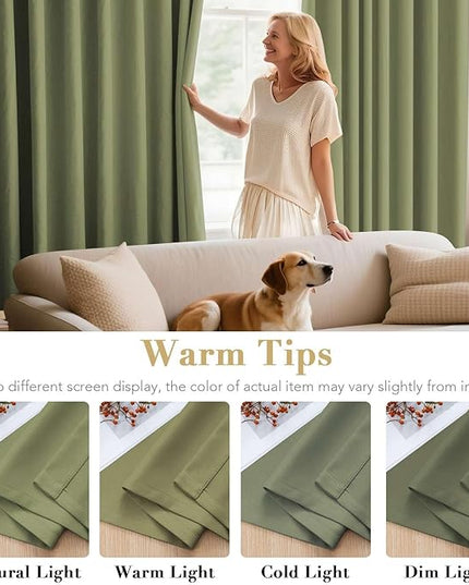 H.VERSAILTEX Blackout Curtains for Bedroom Thermal Insulated Room Darkening Living Room Curtains 72 Inch Long Grommet Privacy Protection Window Curtain Panels/Drapes for Nursery, 2 Panels, Sage
