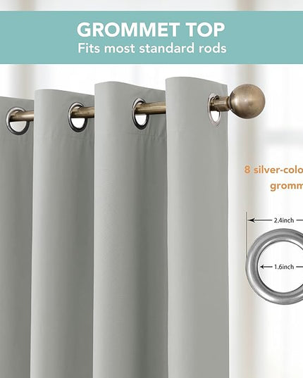 BONZER 100% Blackout Curtains 4 Panels - 54 x 54 Inch Thermal Insulated Full Light Blocking Window Drapes with Black Laminated Backing, Single Layer Curtain for Bedroom/Living Room, Silver Grey