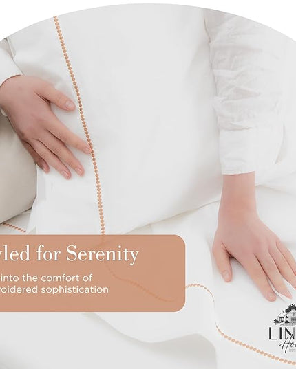 Linen Home 100% Cotton Percale Pearl Stitch Pillowcases King Size, Peach, 2 Pieces of Pillow Case, Crisp and Cool Strong Bed Linen, 20 inches X 40 inches