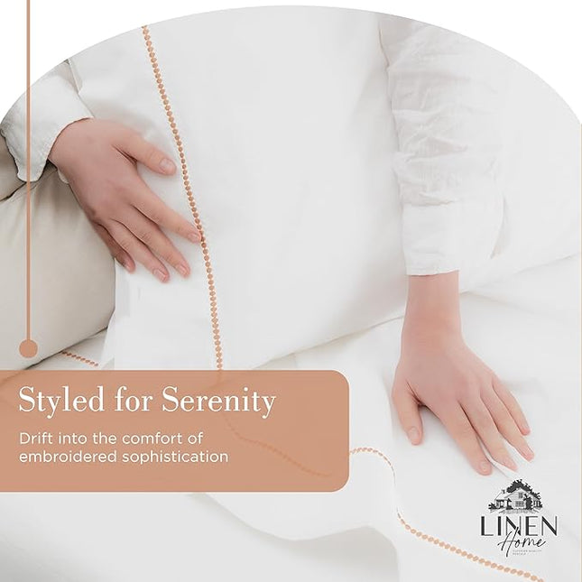 Linen Home 100% Cotton Percale Pearl Stitch Pillowcases King Size, Peach, 2 Pieces of Pillow Case, Crisp and Cool Strong Bed Linen, 20 inches X 40 inches