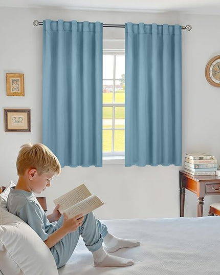 BGment Greyish Blue Blackout Curtains 54 Inches Long - 42 x 54 Inch Room Darkening Curtains Thermal Insulated Rod Pocket and Back Tab Drapes for Bedroom, 2 Window Curtains Panels, Greyish Blue