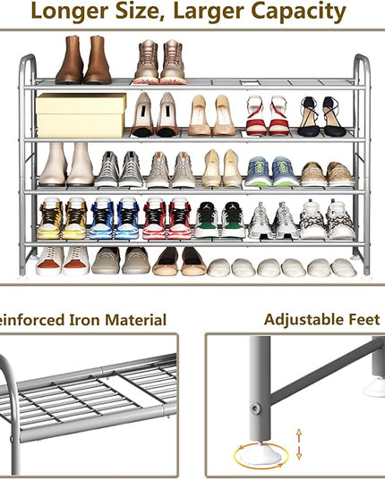 LINZINAR Shoe Rack 4 Tier Storage Organizer for Closet Entryway Metal Grey