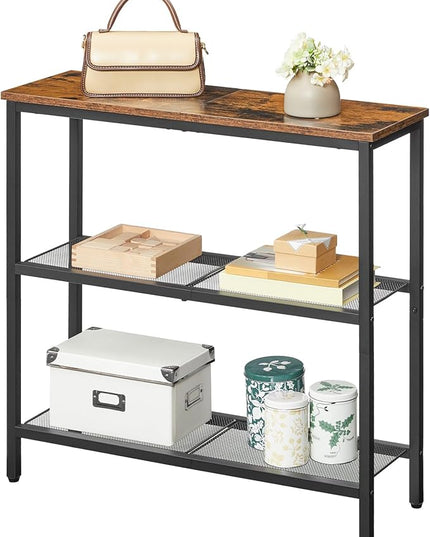 HOOBRO 29.5" Narrow Console Table, 3-Tier Entryway Table, Thin Sofa Table with Shelves, Side Table, Display Table, for Hallway, Entrance, Living Room, Bedroom, Rustic Brown and Black BF73XG01
