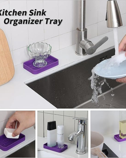 Silicone Kitchen Sink Organizer Tray for Multiple Usage,Easy Clean Sponges Holder for Kitchen Bathroom Counter or Sink,Dish Soap Dispenser,Scrubber,Bottle,Cup Purple 4.9”x 3.2”