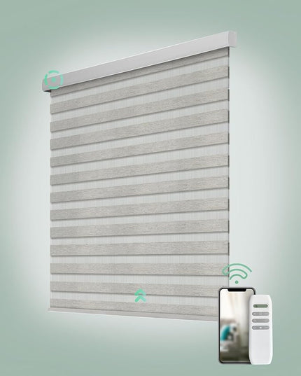 Yoolax Motorized Zebra Blinds, Remote Zebra Shades for Indoor Windows, Motorized Shades with Remote Light Control Horizontal Window Blinds Custom Size(70% Shading Warm Silver)